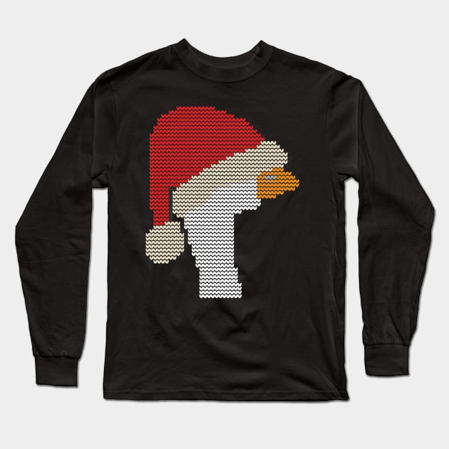 Christmas Sweater Goose in Santa Hat Long Sleeve T-Shirt by ellenhenryart